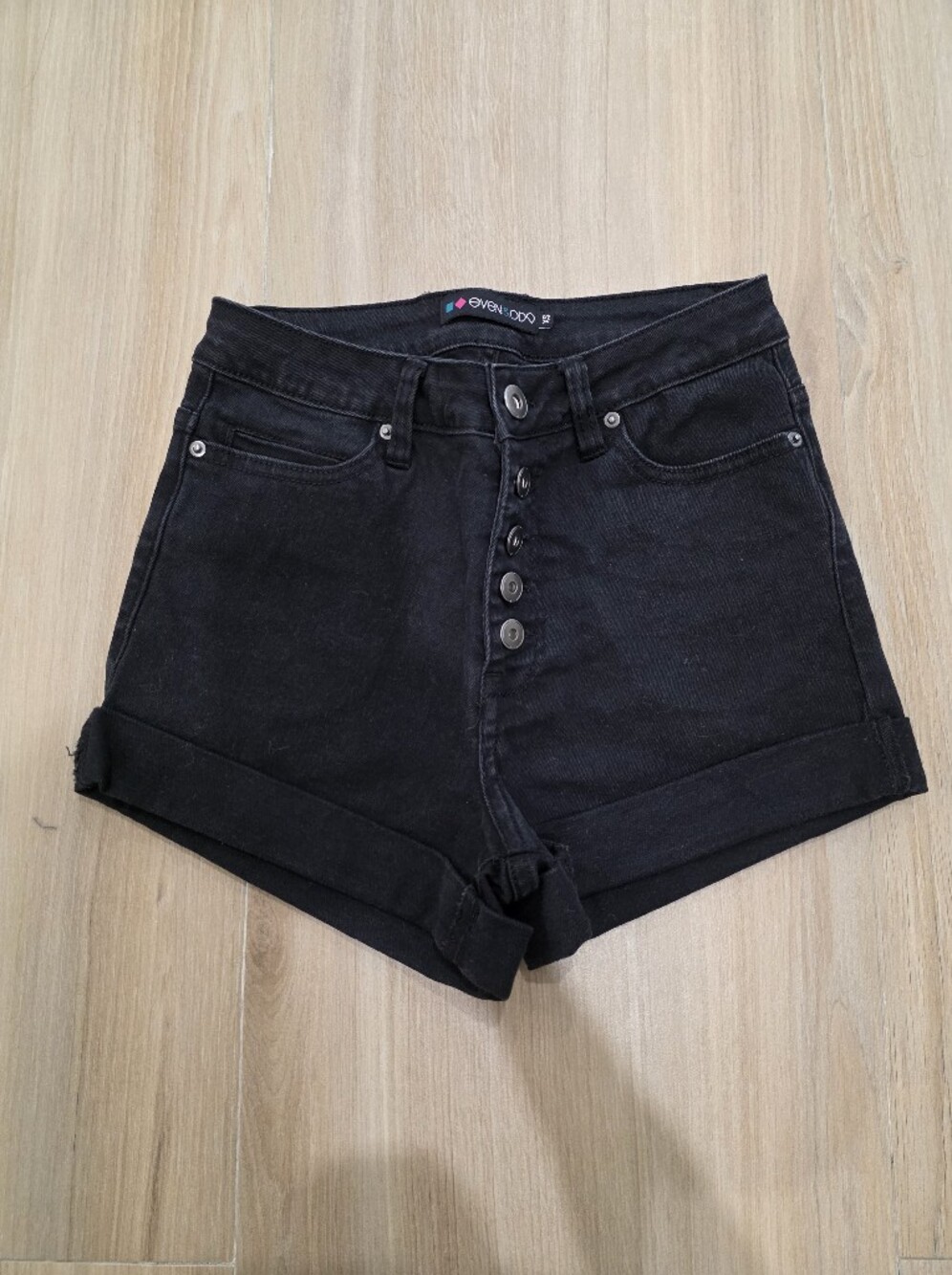 Even&Odd Black High Waist Button Front Denim Shorts – XS